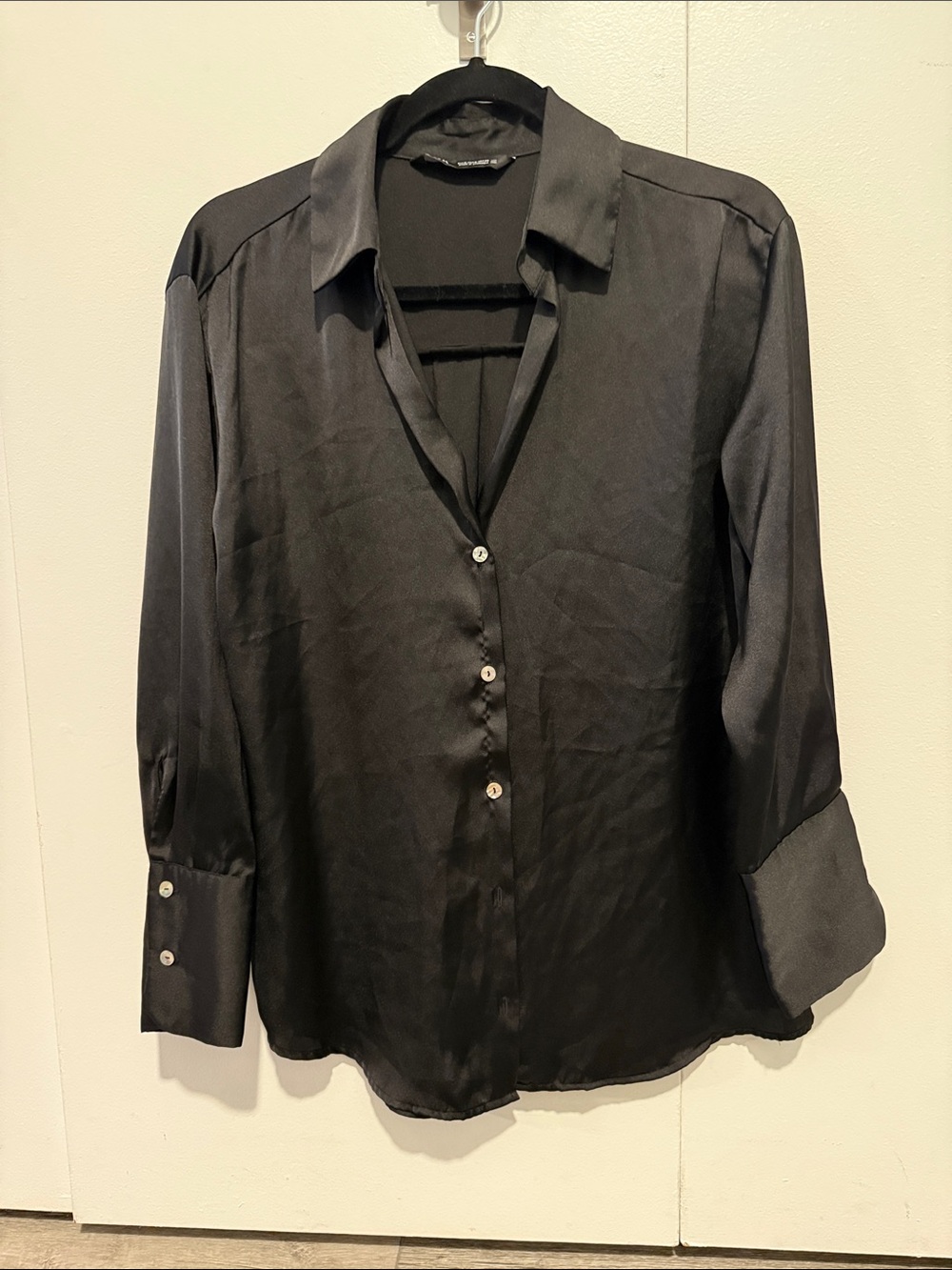 Zara Black Satin Button-Front Shirt
